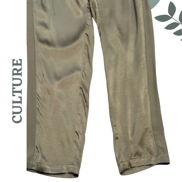 CULTURE CUJosina Satin Viscose Wide-Leg Pants – Olive Green – Size Large - Picture 5 of 6